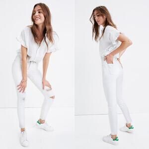Madewell Jeans Womens 26 White 9” High Rise Skinny Crop Distressed Deconstructed